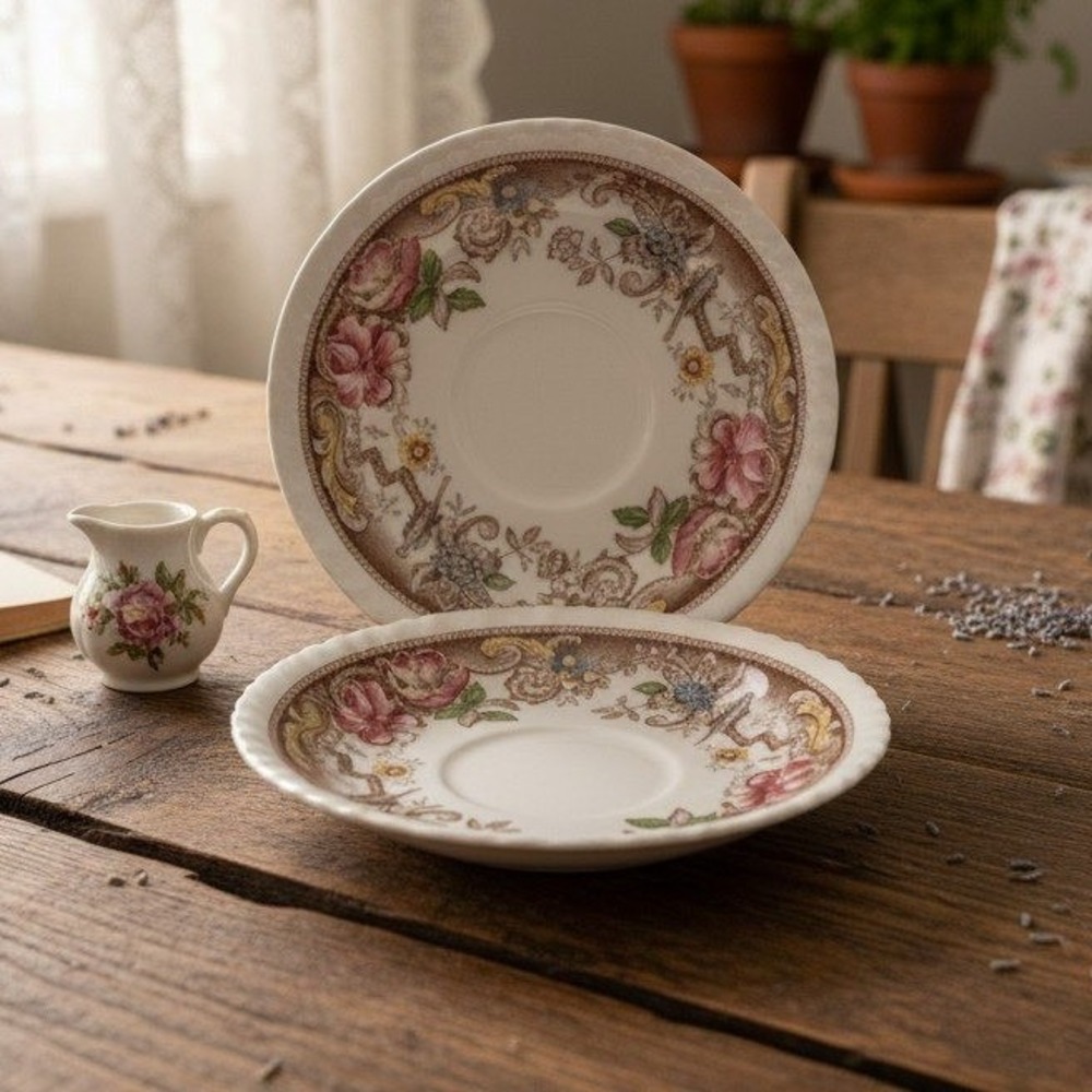 VTG Johnson Bros England DEVONSHIRE 118579 Brown 2 Saucers